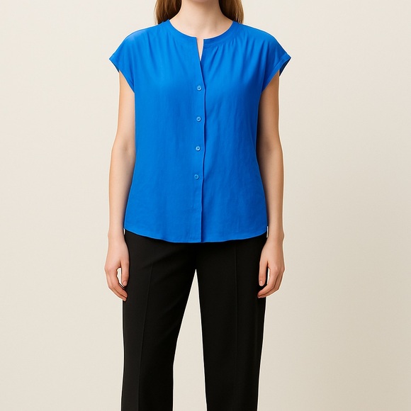 Calvin Klein Tops - Calvin Klein Blue Cap Sleeve Button Down Blouse
